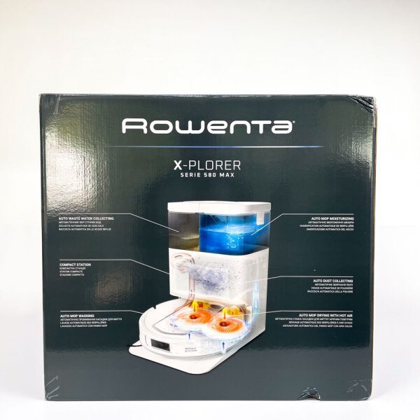 Rowenta X-PLORER Series 580 Max Robotic Vacuum Cleaner, 10,000 Pa, Automatic Dust Emptying, Mop Cleaning & Drying, RR9547E0