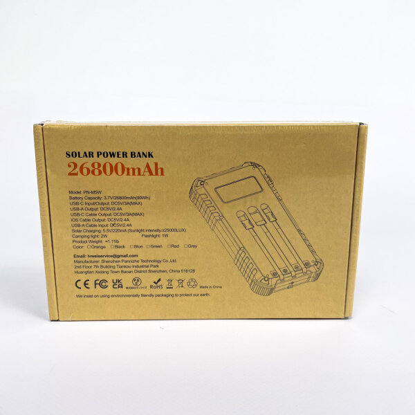 PN-M5W Kabellose Solar-Powerbank 26800 mAh 99 Wh USB-C USB-A Campinglampe Orange