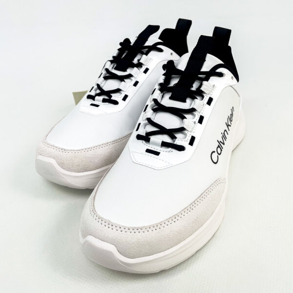 Calvin Klein Light Eva Runn Ess Mens Sneakers, EU 43, White/Black, HM0HM02342