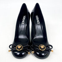 Versace Opera Bow womens pumps, EU 37, 85 mm, black/gold, patent leather