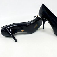 Versace Opera Bow womens pumps, EU 37, 85 mm, black/gold, patent leather