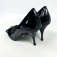 Versace Opera Bow womens pumps, EU 37, 85 mm, black/gold, patent leather