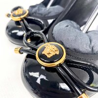 Versace Opera Bow womens pumps, EU 37, 85 mm, black/gold, patent leather