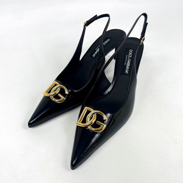 Dolce & Gabbana Lollo Womens Slingback Pumps, EU 42, Black, Calfskin Leather, CG0894A103780999