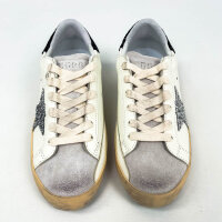 Golden Goose Super-Star Womens Sneakers, EU 39, White, Silver/Black Glitter Heel, Leather