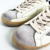 Golden Goose Super-Star Womens Sneakers, EU 39, White, Silver/Black Glitter Heel, Leather