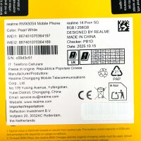 realme 14 Pro+ 5G, Smartphone, 8 GB, 256 GB, Dual-SIM, 5260 mAh Akku, Duale 50MP OIS AI Kamera, Perlweiß