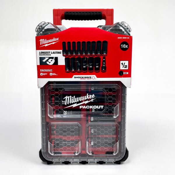 Milwaukee 1/2 Zoll 16-teilig Shockwave Packout, Impact Steckschlüssel Set, 4932480943