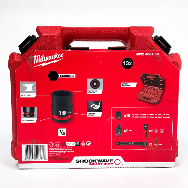 Milwaukee 4932480456 Shockwave Impact Duty Socket Set 1/2 inch, 13-piece