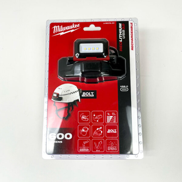 Milwaukee L4 BOLTHL-301, LED helmet light, 600 lumens, USB-C, rechargeable, 4933479902