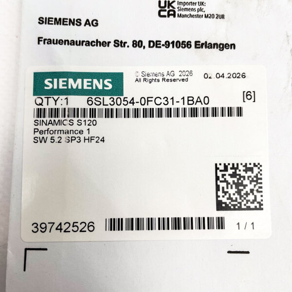 Siemens SINAMICS S120, 6SL3054-0FC31-1BA0, Power Software, SP3