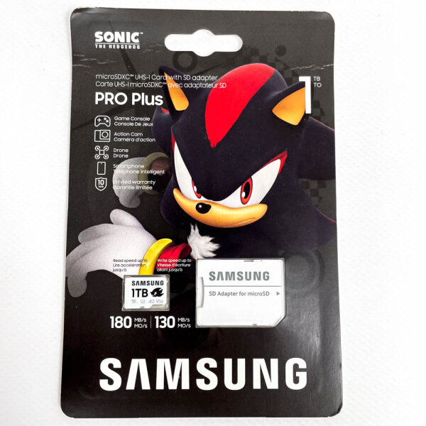 Samsung Sonic PRO Plus, 1 TB microSD-Karte, UHS-I, U3, SD-Adapter, 180 MB/s, 130 MB/s, MB-MD1T0SA