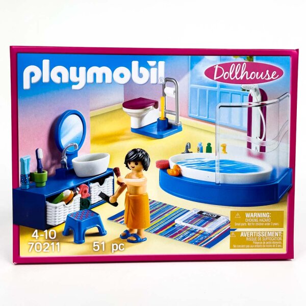 Playmobil 70211, Dollhouse Bathroom Playset, 51 pieces, ages 4+
