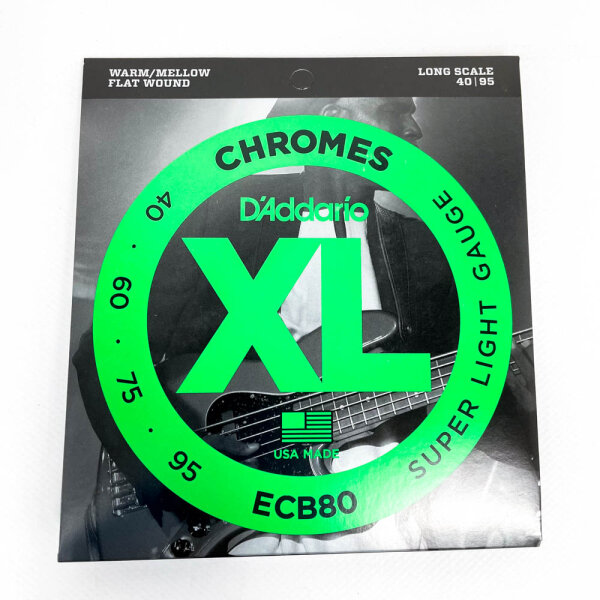 DAddario ECB80, XL Chromes Electric Bass Guitar Strings, Super Light, Gauge .040-.095