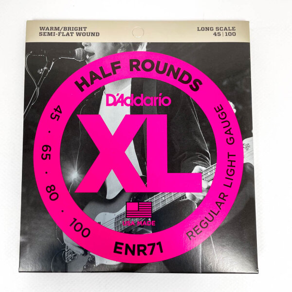 DAddario ENR71, XL Half Rounds Electric Bass Guitar Strings, Standard Light, Gauge .045-.100