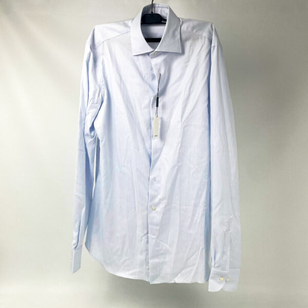 Suitsupply Mens Tailored Fit Shirt, EU 41L, Light Blue, Striped, Cotton, H7002HYPE20