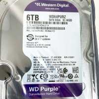 Western Digital WD64PURZ Surveillance Hard Drive 6TB, SATA III, 3.5 inch, SATA 6Gb/s SC HA520, purple
