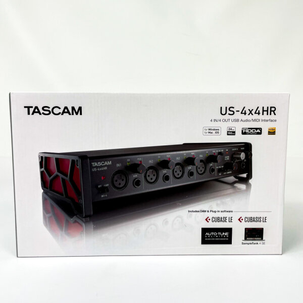 TASCAM US-4x4HR USB Audio MIDI Interface, 4 High-Resolution Inputs/Outputs, Black