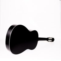NAVARRA Konzertgitarre 4/4 STARTER SET schwarz mit cremefarbigen Randeinlagen, Lehrbuch und CD, Cliptuner (Stimmgerät) LCD-Nadelanzeige