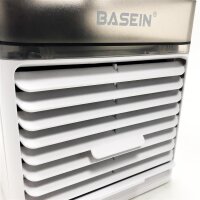 BASEIN Mobile klimageräte, Mini Air Cooler, 3 in 1 Klimaanlage, Luftbefeuchter und Luftreiniger, USB Mini luftkühler mit wassertank und 3 Leistungsstufen, 7 LED-Leuchten für Zuhause und Büro