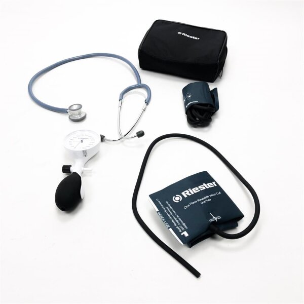 Riester blood pressure meter with stethoscope, pumpball, stainless stainless steel, black