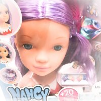 Nancy - Ein Tag voller Schönheitsgeheimnisse, violetter Farbe, Friseur und Make-up-Büste für Jungen und Mädchen ab 3 Jahren (Famosa 700015133)