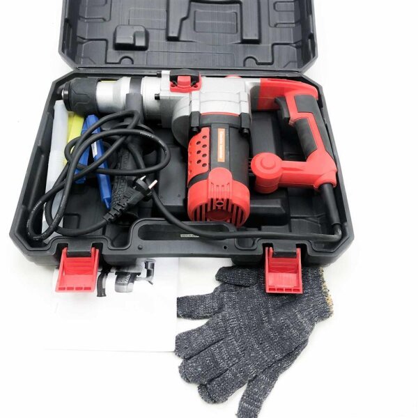 BriSunshine 2200W electric hammer drill, SDS-Plus heavy duty hammer drill for concrete and metal, including 4 drill bits, flat chisels, pointed chisels