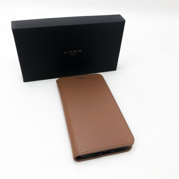 Lucrin - Wallet Case kompatibel mit iPhone 11 Pro Max - Cognac - Echtes Leder