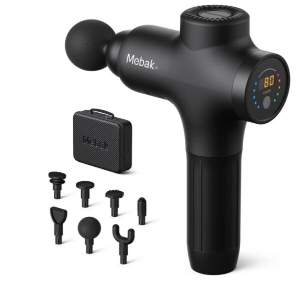 Mebak 3 Black Massage Gun Massage Gun Muscle Massager Electric Hand Massager Fascia Deep Tissue for Neck Back Body Portable with Quiet Brushless Motor 7 Heads 5 Speeds