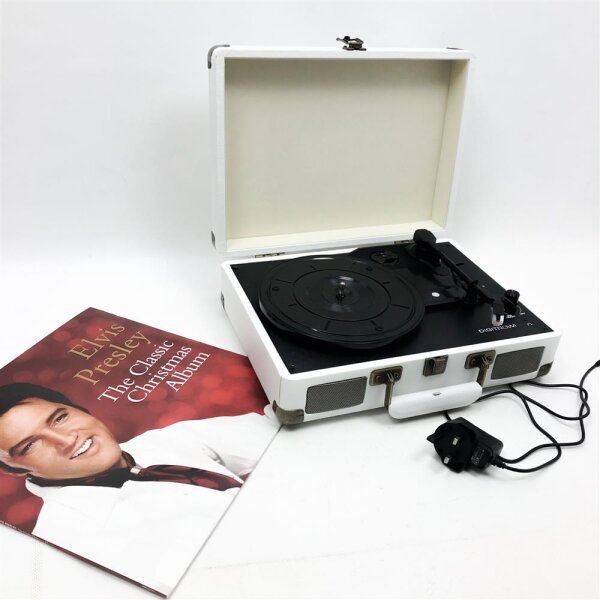 DIGITNOW! 3 speed record player with built-in stereo speakers, supports USB/RCA output, headphone jack, MP3, mobile phones, music playback, suitcase design