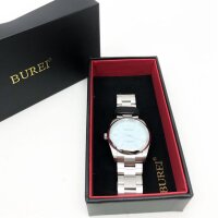BUREI Watch Mens Elegant Analogue Quartz Watch for Men with Stainless Steel Strap 42 MM Round Wrist Watch Blue Dial