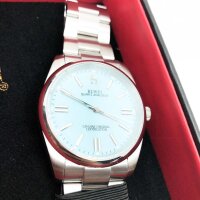 BUREI Watch Mens Elegant Analogue Quartz Watch for Men with Stainless Steel Strap 42 MM Round Wrist Watch Blue Dial